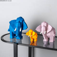 Decoração de casa criativa de elefante geométrico, ornamentos para decoração de sala de estar, em resina, estátua de animal 2024 - compre barato