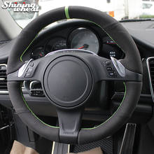 Cubierta brillante para volante de coche Porsche Cayenne Panamera, marcador verde de ante negro, trigo, 2010- 2011 2024 - compra barato