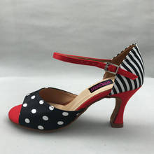 Zapatos de baile latino para mujer, zapatillas de Salsa, zapatos cómodos de tacón alto y bajo, MS6205BWDS, 7,5 cm 2024 - compra barato