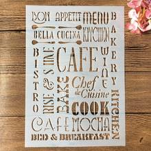 A4 29cm CAFÉ Menu Palavras DIY Camadas Template Stencils Pintura Coloração Embossing Recados Álbum de fotos de Parede Decorativo 2024 - compre barato