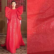 Tela de encaje francés de red de diseño moderno, tela de tul bordado de lentejuelas de color rojo africano para vestido de moda 2024 - compra barato