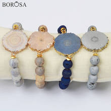 Gold Plating Solar Quartz Handcrafted Bracelets with 10mm Agate Druzy Beads Rainbow Gems Stone Bracelets Bangles for Women G2005 2024 - buy cheap