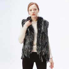 Natural Rabbit Fur Vest With Raccoon Fur Collar New Color Waistcoat jackets knitted Gilets wool vest colete de pele de coelho 2024 - buy cheap