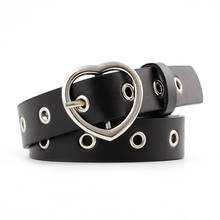 2020 New Design Black Red Narrow Thin Pu Leather Belt Waistband Female Ladies Silver Metal Heart Buckle Grommet Belts for Women 2024 - buy cheap