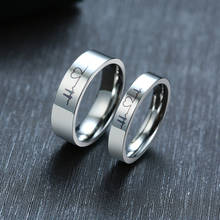 Aliança de casal, aço inoxidável, batimento cardíaco prometido, anel de prata, marcas de noivado para homens, mulheres, 6mm, 4mm 2024 - compre barato