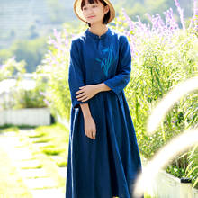 Vestido de primavera-otoño con bordados para mujer, ropa Retro holgada Vintage, con cintura alta, 2020 2024 - compra barato
