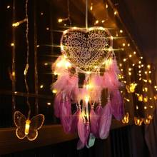 2019 Heart Shape Feather Pendant LED String Light Dream Catcher Home Hanging Decor 2024 - buy cheap