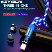 Магнитный телефонный кабель KEYSION для IPhone 11 Pro Max XS XR X 8 7 6 6s Plus, светодиодный кабель с потоковой подсветкой, магнитные зарядные кабели 2024 - купить недорого