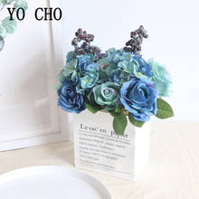 Flores artificiales de hortensia y rosas pequeñas azules, rosas de seda, bayas falsas, florero para el hogar, decoración de escritorio para boda 2024 - compra barato