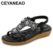 CEYANEAO 2019Non-slip wear-resistant flat shoes simple fashionable sandals beach shoes with rhinestones and flowers 2024 - buy cheap