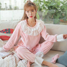 Pyjama Pour Femme Autumn And Winter Pajamas Women's Suit Thick Style Hedging Loose Leisure Coral Fleece Home Service 2-Piece Set 2024 - buy cheap