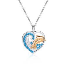 2020 New Valentine's Day Gift Blue Fire Crystal Opal Gold Dolphin & Heart Crossed Pendant Necklaces For Women Fashion jewelry 2024 - buy cheap