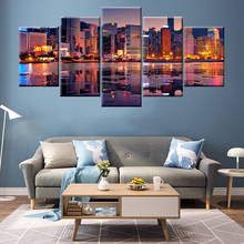 Canvas Painting Wall Art 5 Pieces City Construction Scenery Pictures Prints Night View Poster Home Decor Modular Framed 2024 - buy cheap