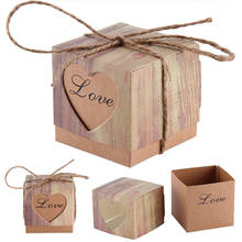 Caja de embalaje de papel Kraft para regalo, cajas de galletas de Corazón de caramelo para año nuevo, bolsa de fiesta de cumpleaños y boda con cintas, 10 Uds. 2024 - compra barato