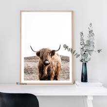 Nordic плакат Highland из коровьей кожи буйвола горный животные пейзаж настенная живопись на холсте Рисунок, напечатанная картина для Гостиная домашний декор 2024 - купить недорого