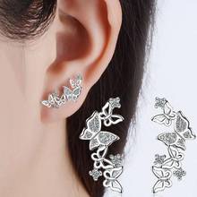 Imixlot New Fashion Rose Gold Silver Color Crystal Butterfly Stud Earrings For Women Cute Hollow Shiny Zircon Earrings Jewelry 2024 - buy cheap