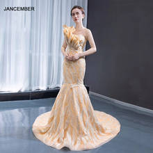 J66966 jancember mermaid dress girl one shoulder flower appliques long elegant evening party dress with long train robe soirée 2024 - buy cheap