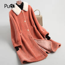 PUDI A18195 Women's Winter Real Wool Fur Coat Mink Collar Warm Jacket Coat Lady Long Coat Jacket Over Size Parka 2024 - buy cheap