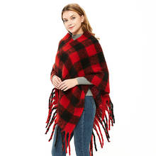 New fashion autumn winter women's fashion tassel plaid shawl warm thick large size work style loose high quality cute poncho 2024 - buy cheap