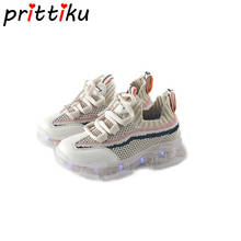 Girls Boys Light Up Rechargeable Sneakers Baby/Toddler/Little/Big Kid Lace-Up Knit Trainers Children School Casual Brand Shoes 2024 - buy cheap