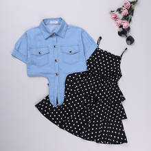 Girls Clothes Sets 2021 Summer Teenagers Dot Sling Princess Dress +Denim Blouse 2pc Kids Big Girl Dresses 2024 - buy cheap