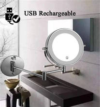 Espelho para banheiro dobrável com braço extensor, recarregável via usb, com led e 2 lados, ampliação de 3/5/10x para maquiagem 2024 - compre barato