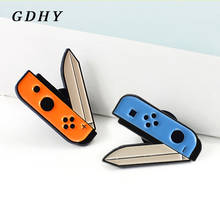 GDHY Cartoon Dagger Knife gamepad game handle Enamel Brooches Pins Orange blue Knife game consoles for Women Pin Button Badges 2024 - buy cheap