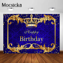 Mocsicka Royal Blue Birthday Party Backdrop Baby Prince Gold King Crown Happy Birthday Party Banner Celebration Decor Background 2024 - buy cheap