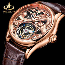AESOP-relojes mecánicos reales Tourbillion para hombre, diseño de moda de oro rosa de dragón, reloj impermeable con esqueleto de cristal de zafiro 2024 - compra barato