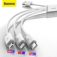 Baseus 3 in 1 USB Cable For iPhone 13 12 11 Pro Max Fast Charging Cable For Xiaomi Huaiwei Type C Wire Cord Mobile Phone Cable 2024 - buy cheap