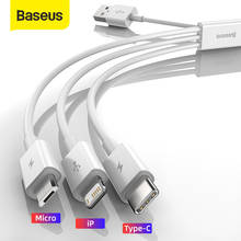 USB-кабель Baseus 3 в 1 для iPhone 13, 12, 11 Pro Max, кабель для быстрой зарядки для Xiaomi Huaiwei, кабель типа C, шнур, внешний кабель 2024 - купить недорого