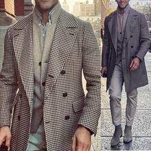 One Piece Fashionable Long Mens Suits Wool Blend Thick Notched Lapel Terno Masculino Leisure Double Breasted Men Coat Party Wear 2024 - buy cheap