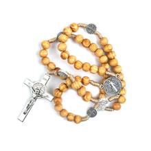 Hand-knotted Exorcism Rosary Wood Beads Necklace Catholic Cross Prendant Strand Chain Charm Fashion Unisex Jewelry Gift 2024 - buy cheap