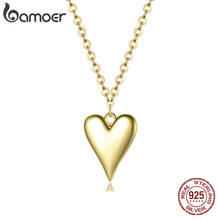 bamoer Silver Love Necklace 925 Sterling Silver Simple Gold Color Heart necklaces for Girl Wedding Party Jewelry   BSN220 2024 - buy cheap