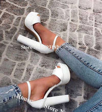 Women Elegant Open Toe White Suede Leather High Platform Chunky Heel Sandals Ankle Strap Buckle Thick HIgh Heel Sandals Heels 2024 - buy cheap