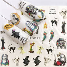 WUF  1 Sheet Halloween Nail Art Sticker Skull Bone Water Transfer Decals Nails Foil Manicure Decoration 2024 - buy cheap