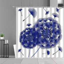 Cortina de ducha pintada a mano de diente de león azul, flor, planta, cortinas de baño, decoración de pantalla de bañera de poliéster 2024 - compra barato