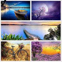 Pintura de diamantes 5D Diy paisaje de fantasía, arte de pared, atardecer, lago, bicicleta, pegatina, bordado de diamantes, decoración moderna para habitación, regalo 2024 - compra barato