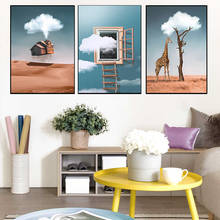 Pintura en lienzo de arte de pared, carteles nórdicos e impresiones para decoración de sala de estar, casa flotante, jirafa, Nube Blanca 2024 - compra barato