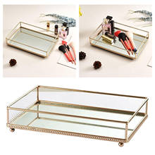 Makeup Organizer Tray, Decorative Glass Vanity Tray, Rectangular Cosmetic Storage for Jewelry, Makeup, Perfume, Desk Decor 2024 - buy cheap