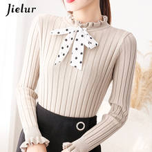 Jielur Beige Apricot Black Female Sweaters Cute Polka Dot Knitted Sweater Women Winter Thick Warm Bottoming Shirt Ruffles S-XL 2024 - buy cheap