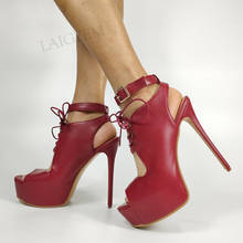 BERZIMER-Sandalias con punta de plataforma abierta para mujer, zapatos de tacón alto de aguja con correa en el tobillo, de piel sintética, talla grande 42 45 50 52 2024 - compra barato
