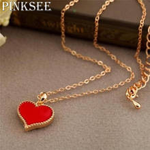 Pinksee-cadena minimalista de Color dorado para mujer y niña, collar con colgante de corazón rojo esmaltado, joyería para clavícula, regalo 2024 - compra barato
