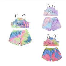 1-5Years New Summer Baby Girl Letters Print Vest Top +Washed Shorts Outfits 2024 - buy cheap