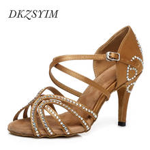 DKZSYIM Brown Latin Dance Shoes Rhinestone Practice Women/Ladies Training Dance Sandals For Salsa Rumba Jazz High Quality 3-10CM 2024 - buy cheap