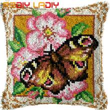 Latch Hook Cushion Butterfly Flower Pillow Case Printed Color Canvas Acrylic Yarn Latched Hook Pillow Crochet Cushion Cover Kits 2024 - buy cheap