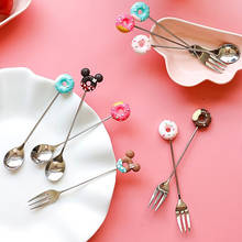 Uds de acero inoxidable Mickey donut cuchara tenedor elegante postre de café helado té cucharas Forks lindo agitación keuken Accesorios 2024 - compra barato