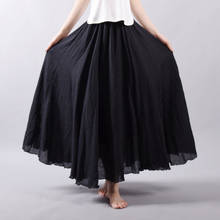 Модная женская хлопковая льняная юбка, длинная юбка с высокой талией, большой размер, эластичная трапециевидная юбка для девочек, плиссированная, милая, однотонная, черная, этническая, винтажная 2024 - купить недорого