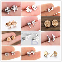 Tiny Stainless Steel Coconut Tree Stud Earrings for Women Summer Holiday Beach Accessories Jewelry Cute Tree Of Life Earring 2024 - buy cheap