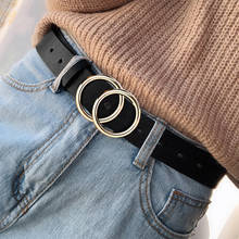 2021 New Designer's Famous Brand Leatherhigh Quality Belt Fashion Alloy Double Ring Circle Buckle Girl Jeans Dress Wild Belts 2024 - buy cheap
